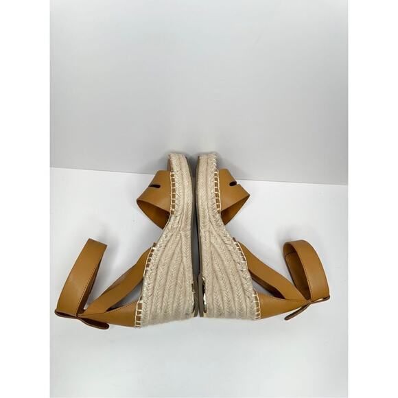 Franco Sarto Leather Sandals Womens Size 9.5 Brown Wedges Open Toe Ankle Strap - Picture 8 of 10